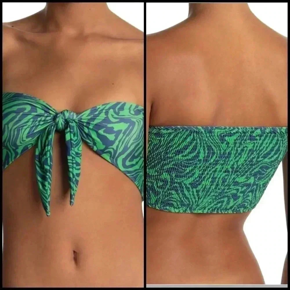 Topshop Y2K Zebra Smocked Back Tie Bandeau Crop Coquette Beach Festival Top 8 - Picture 2 of 6